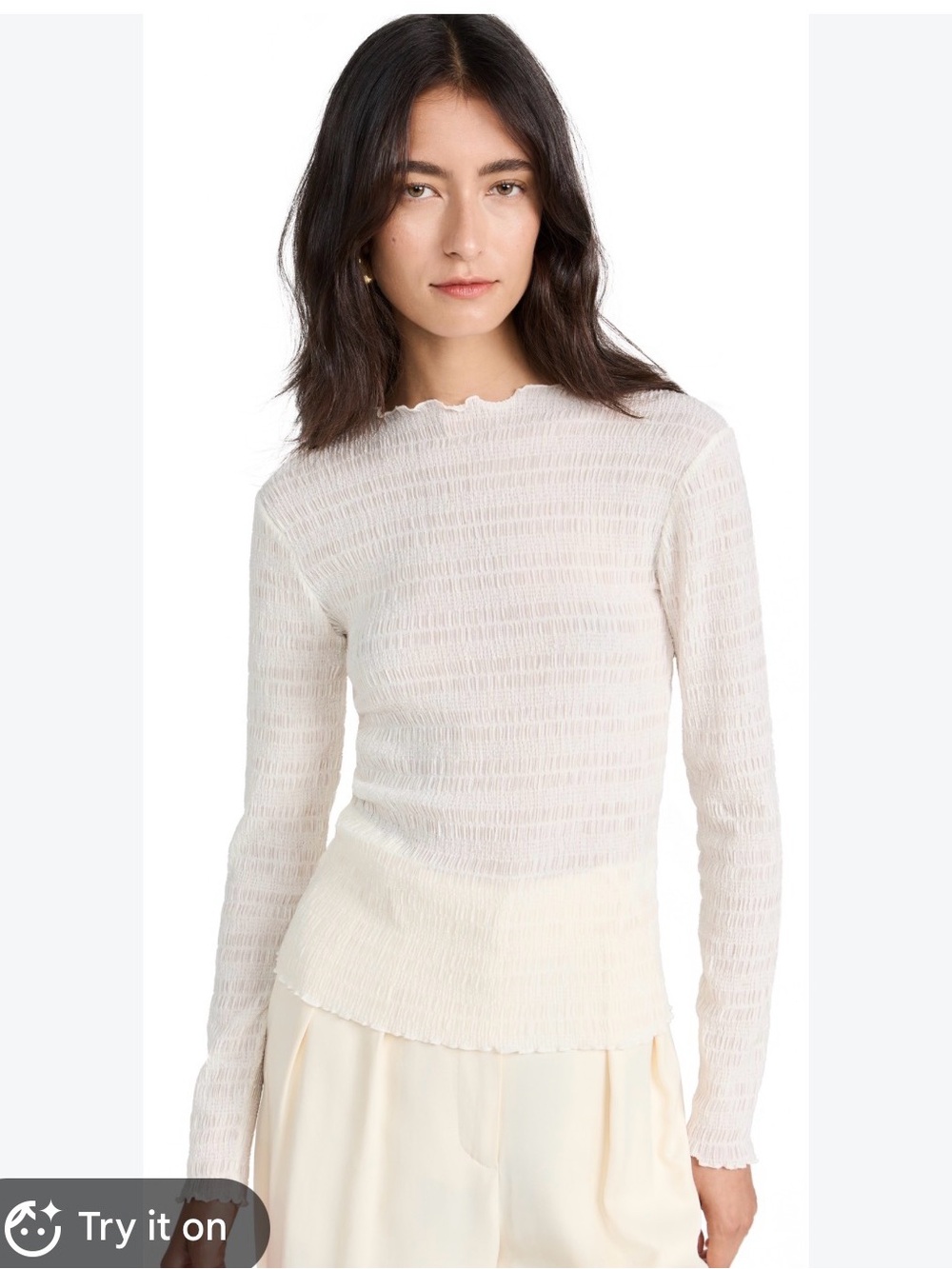 Vince Cream Smocked Long Sleeve Top